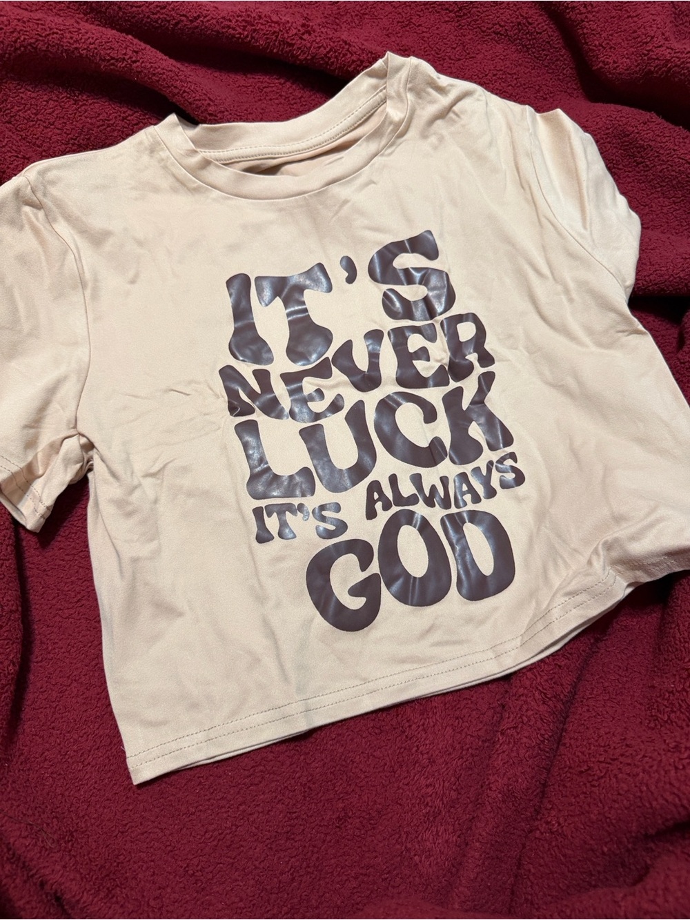 Beige Graphic Tee - "It's Never Luck"